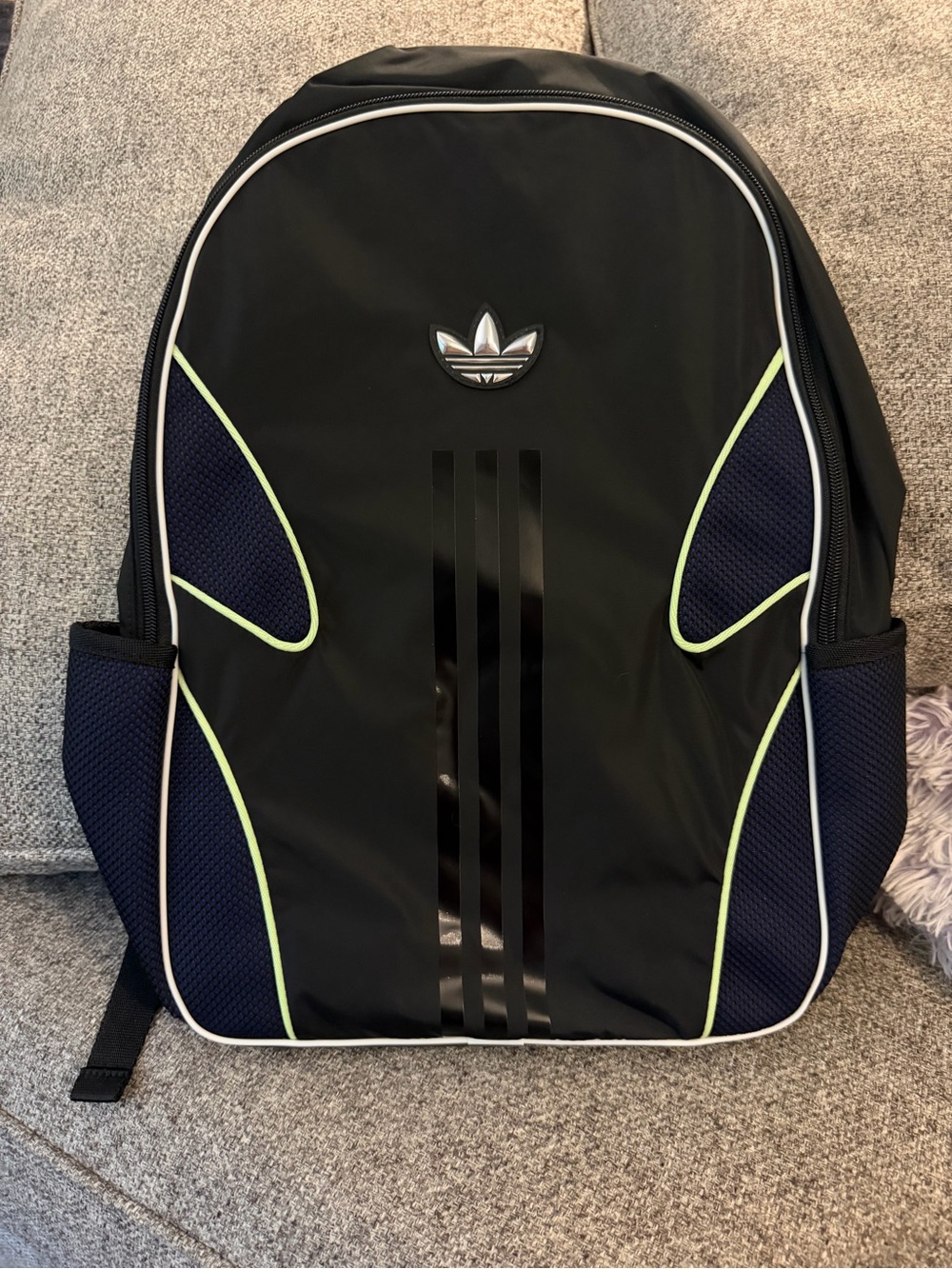 adidas Black Backpack with Navy Panels and Neon Lime Accents